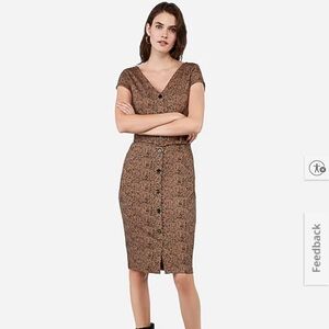 Belted button front jacquard sheath dress